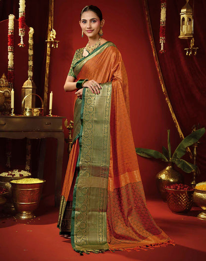 Rust Orange Silk Woven Kanjivaram Saree