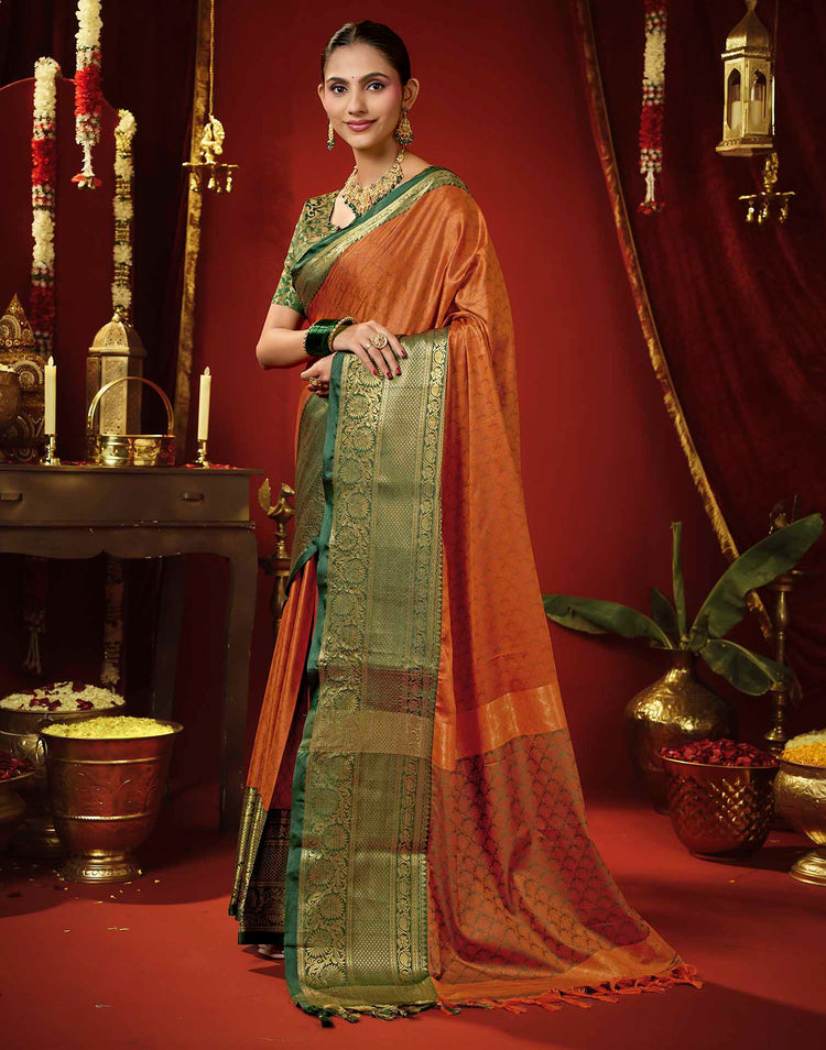Rust Orange Silk Woven Kanjivaram Saree
