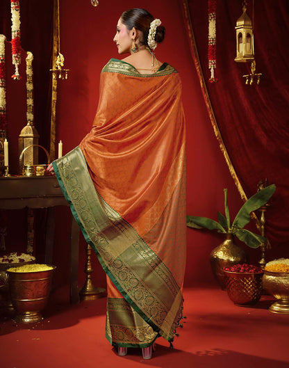 Rust Orange Silk Woven Kanjivaram Saree