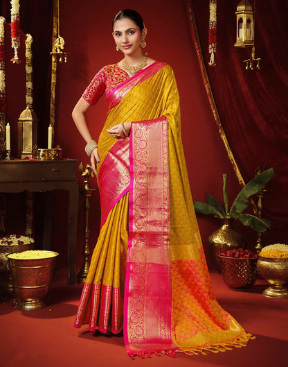 Mustard Yellow Silk Woven Kanjivaram Saree