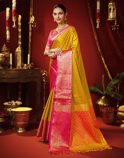 Mustard Yellow Silk Woven Kanjivaram Saree