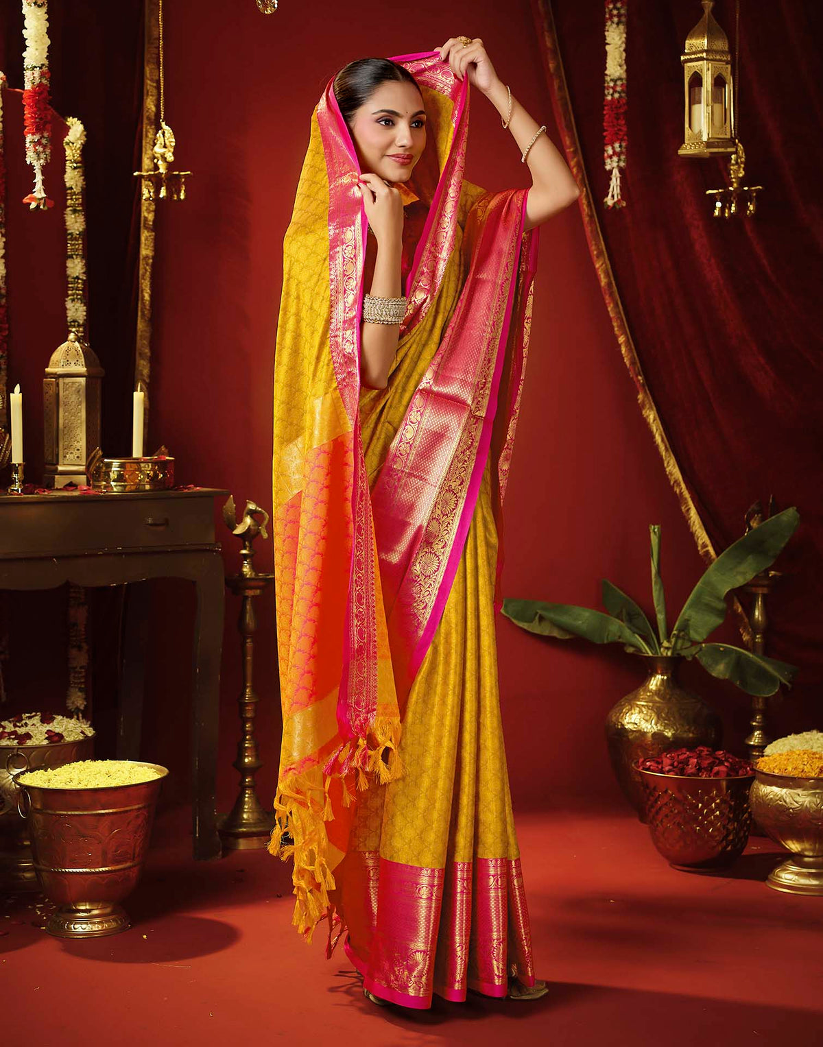 Mustard Yellow Silk Woven Kanjivaram Saree