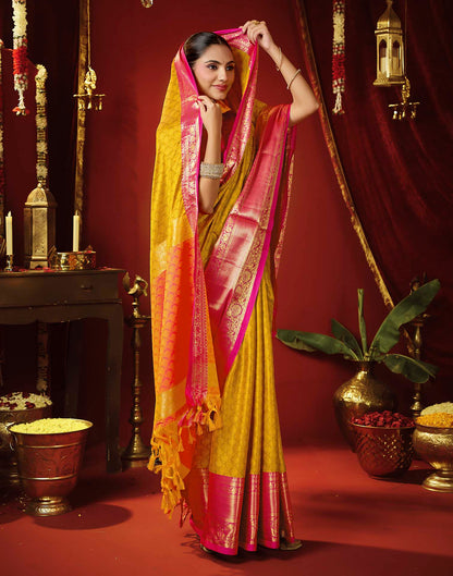 Mustard Yellow Silk Woven Kanjivaram Saree