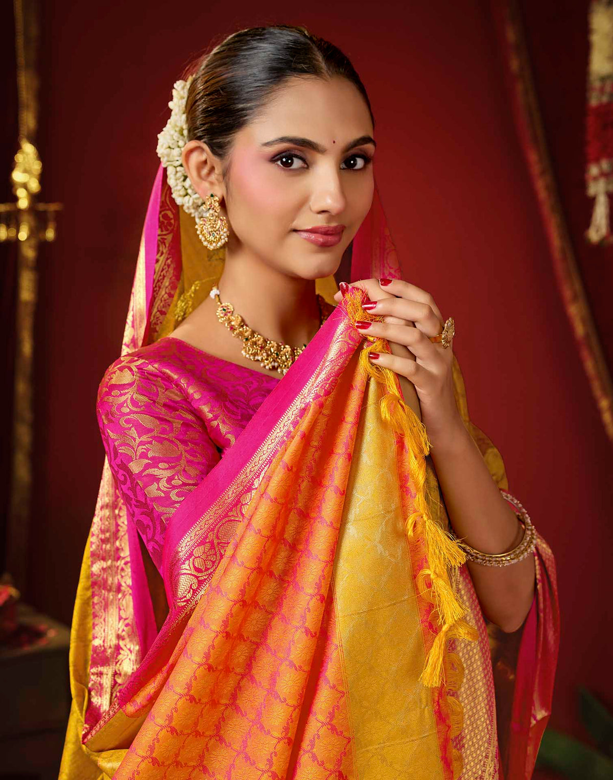 Mustard Yellow Silk Woven Kanjivaram Saree