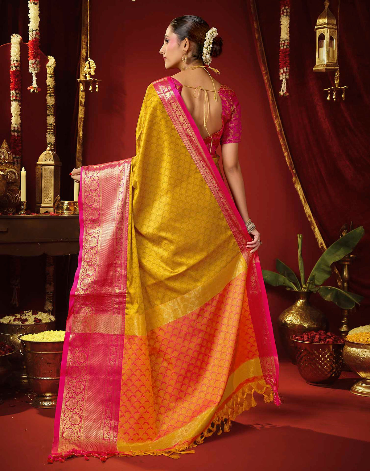 Mustard Yellow Silk Woven Kanjivaram Saree