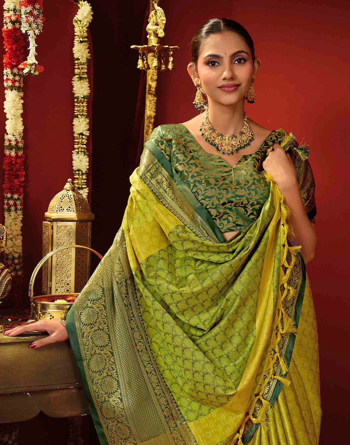 Lime Yellow Silk Woven Kanjivaram Saree