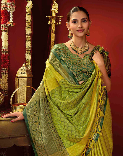 Lime Yellow Silk Woven Kanjivaram Saree