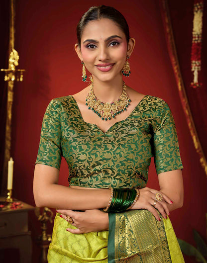 Lime Yellow Silk Woven Kanjivaram Saree