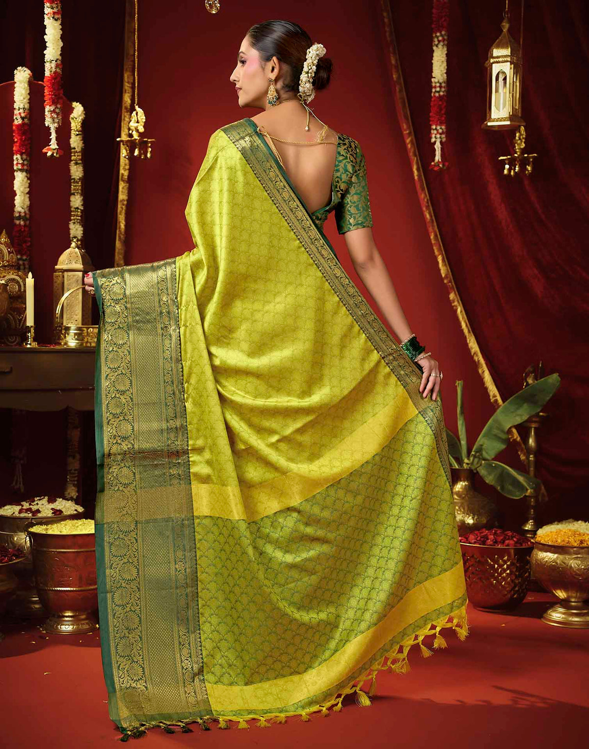 Lime Yellow Silk Woven Kanjivaram Saree
