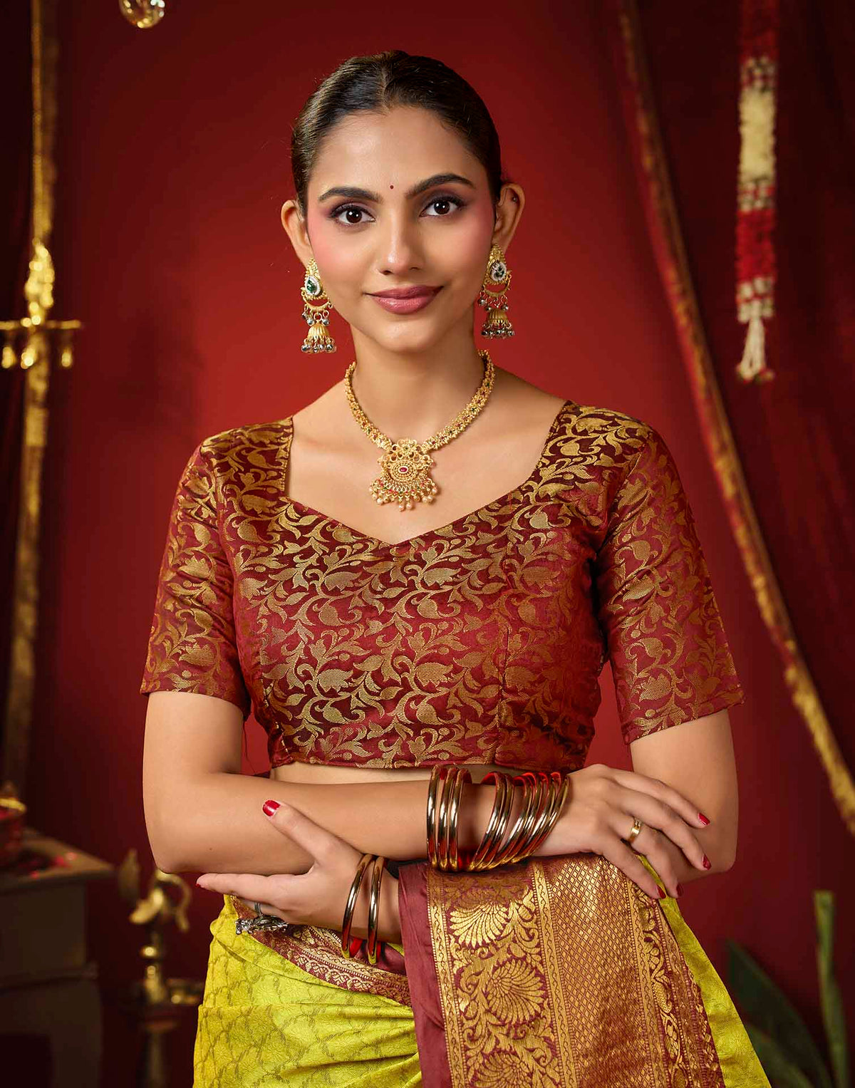 Lime Green Silk Woven Kanjivaram Saree