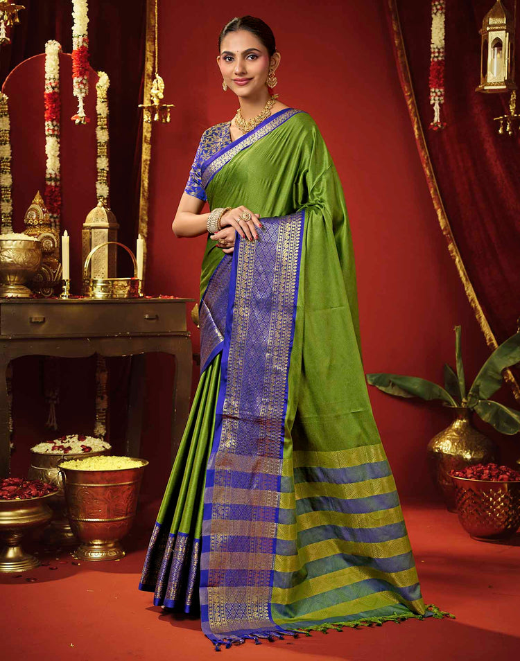 Moss Green Silk Woven Kanjivaram Saree