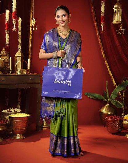 Moss Green Silk Woven Kanjivaram Saree