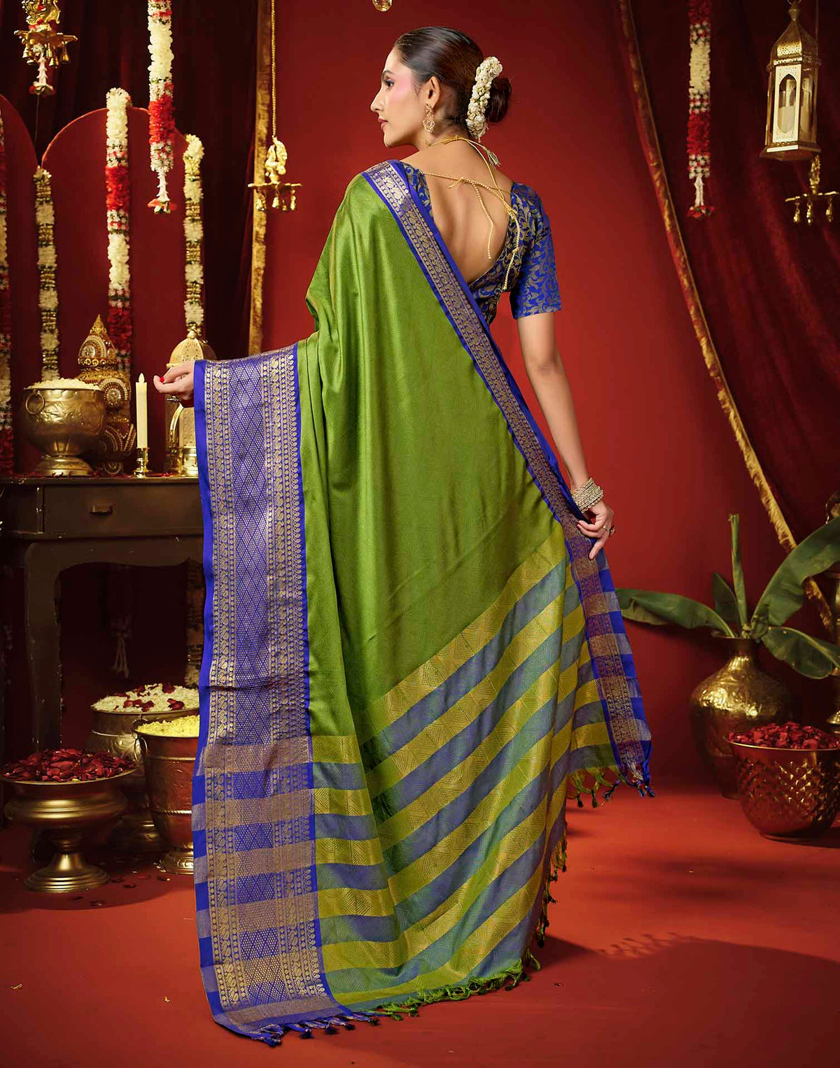 Moss Green Silk Woven Kanjivaram Saree
