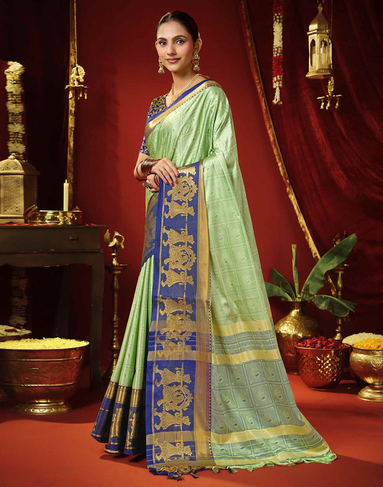 Mint Green Silk Woven Kanjivaram Saree