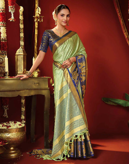 Mint Green Silk Woven Kanjivaram Saree