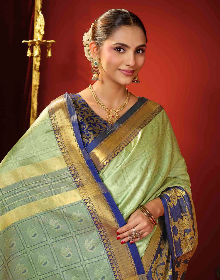 Mint Green Silk Woven Kanjivaram Saree