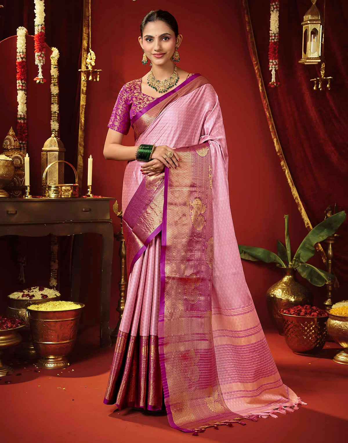 Light Purple Silk Woven Kanjivaram Saree