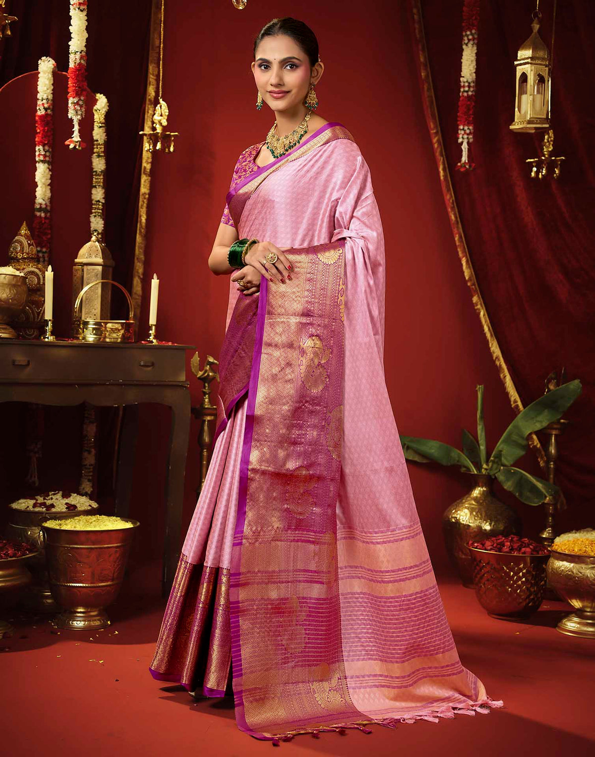 Light Purple Silk Woven Kanjivaram Saree