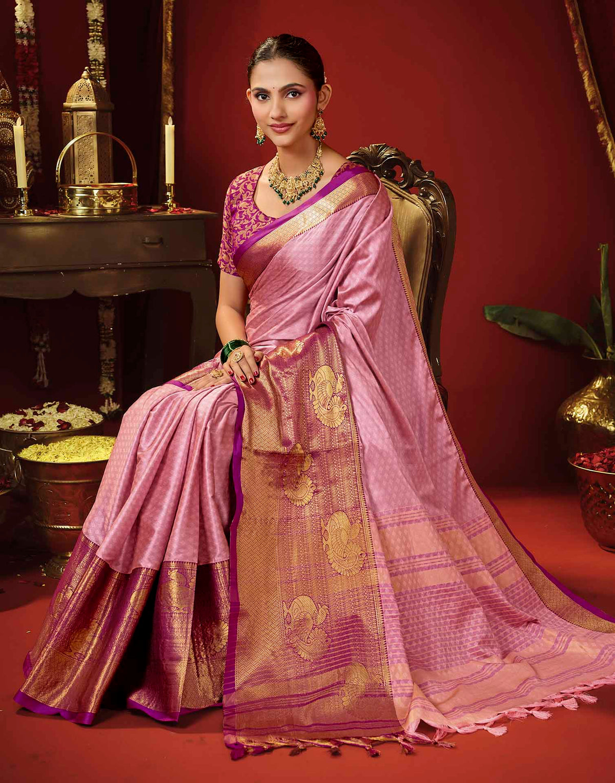 Light Purple Silk Woven Kanjivaram Saree