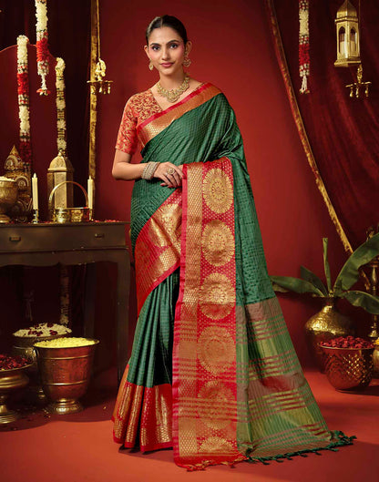 Dark Green Silk Woven Kanjivaram Saree