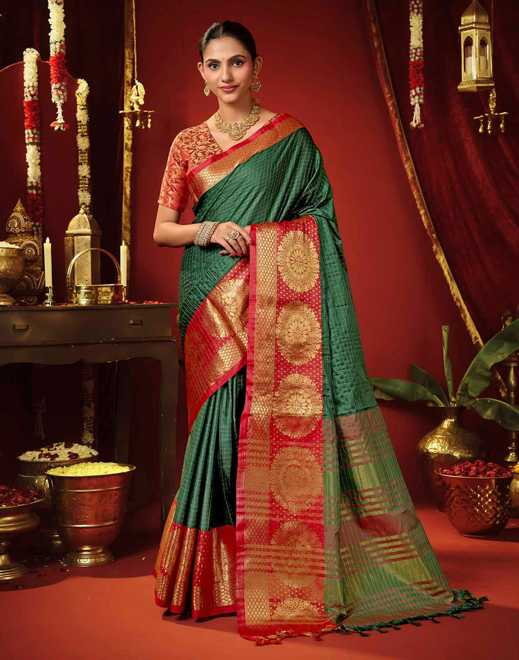 Dark Green Silk Woven Kanjivaram Saree