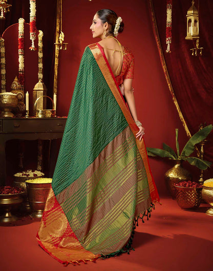 Dark Green Silk Woven Kanjivaram Saree