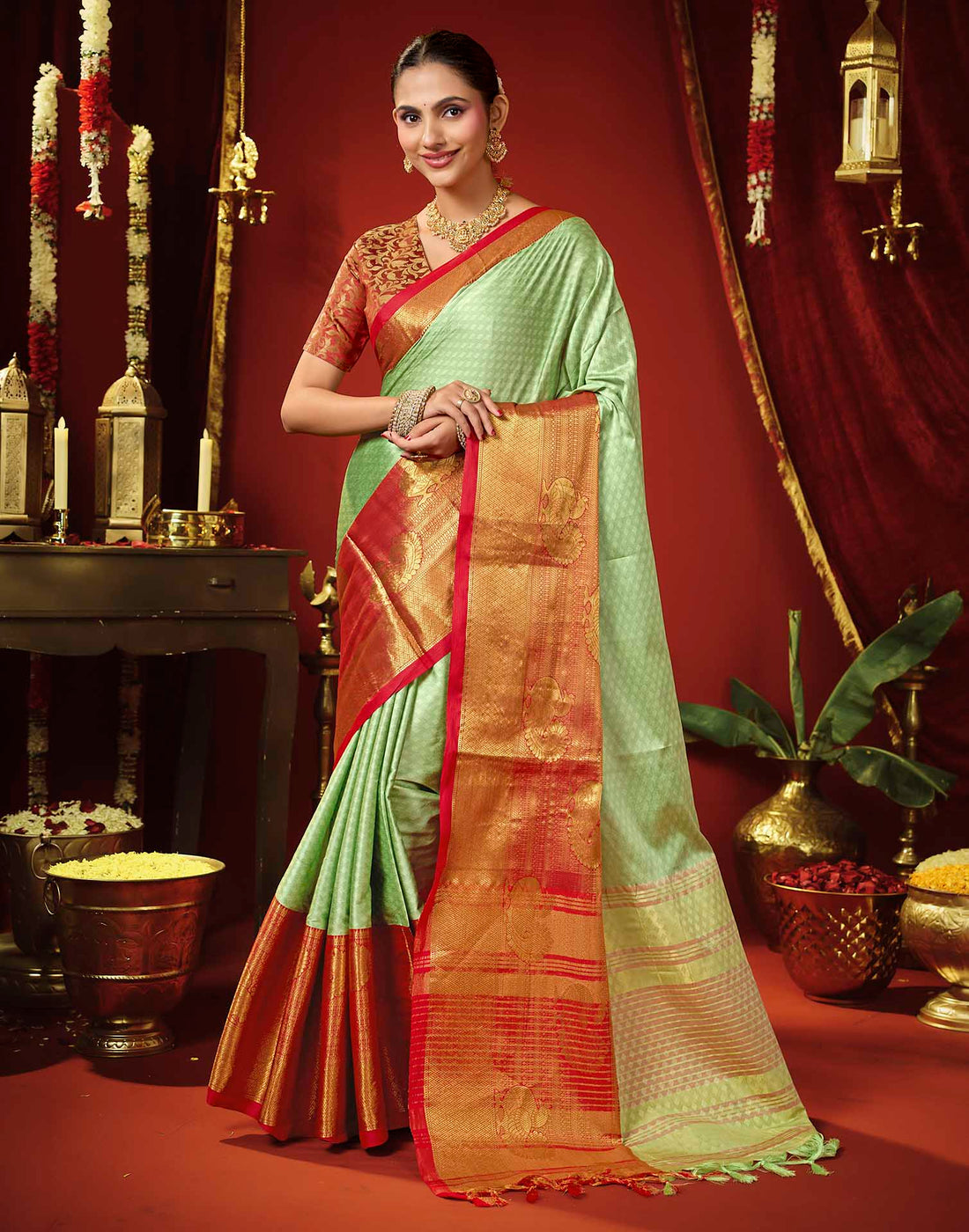 Mint Green Silk Woven Kanjivaram Saree