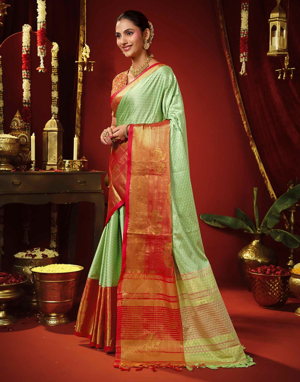 Mint Green Silk Woven Kanjivaram Saree