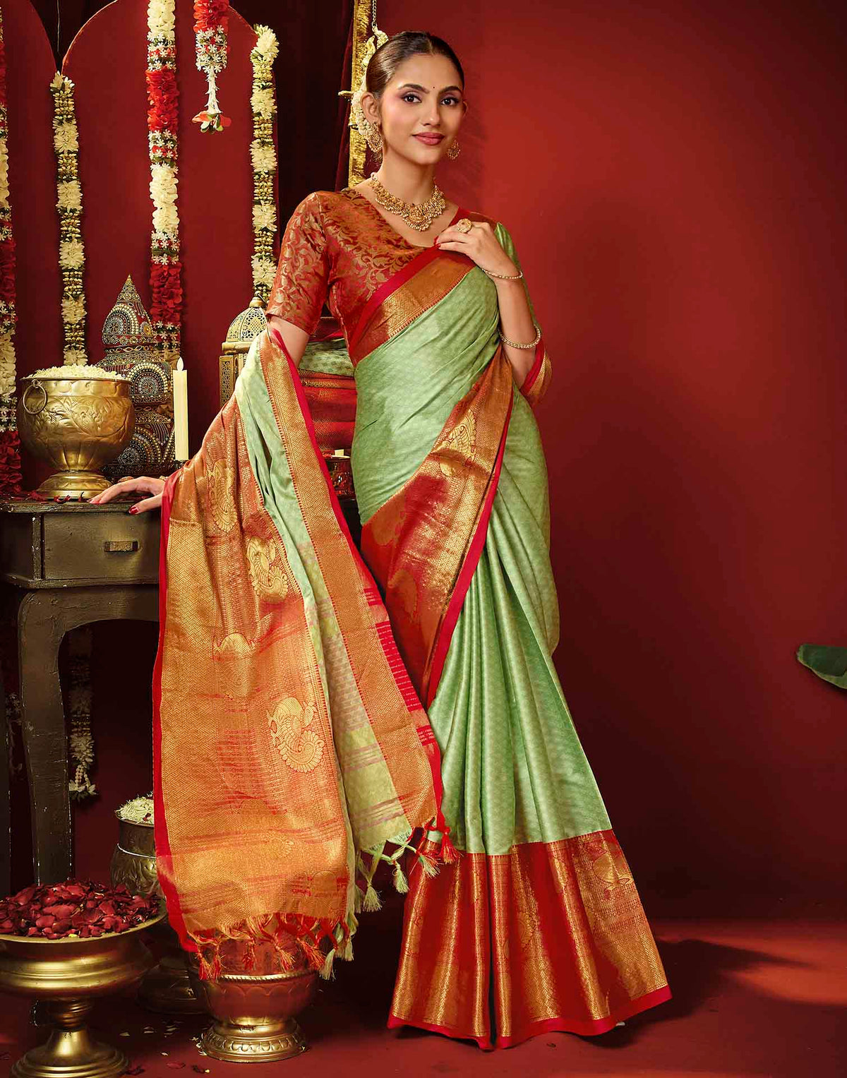 Mint Green Silk Woven Kanjivaram Saree