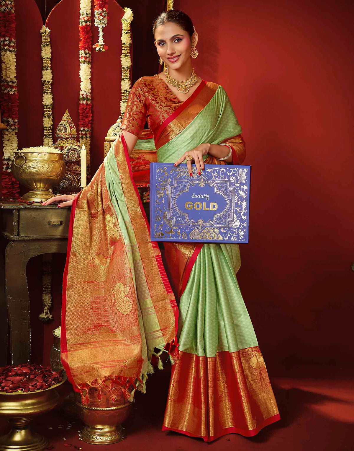 Mint Green Silk Woven Kanjivaram Saree