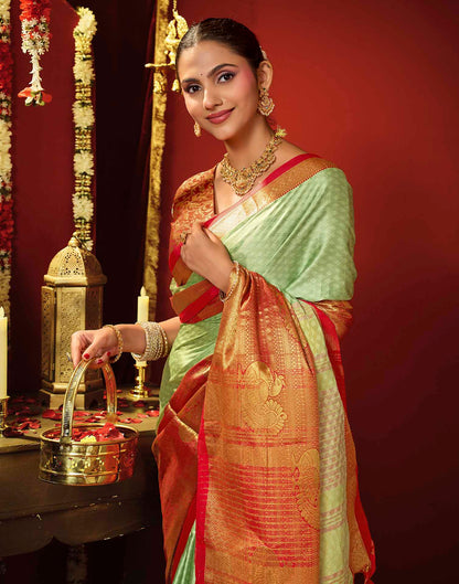 Mint Green Silk Woven Kanjivaram Saree