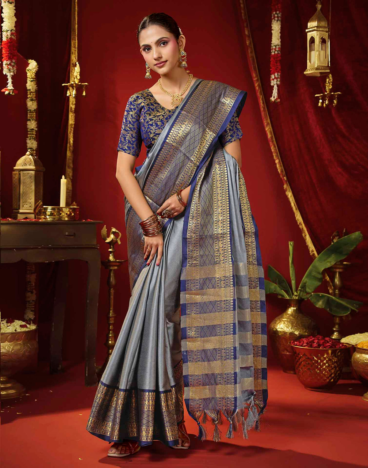 Grey Silk Woven Kanjivaram Saree