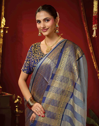 Grey Silk Woven Kanjivaram Saree