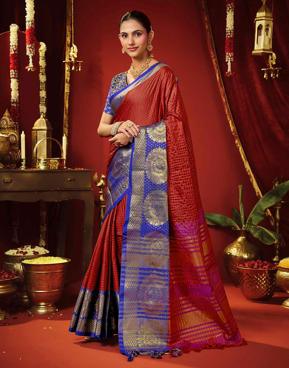 Red Silk Woven Kanjivaram Saree