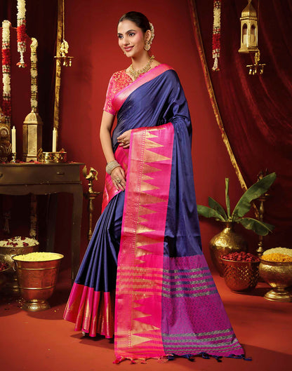 Navy Blue Silk Woven Kanjivaram Saree