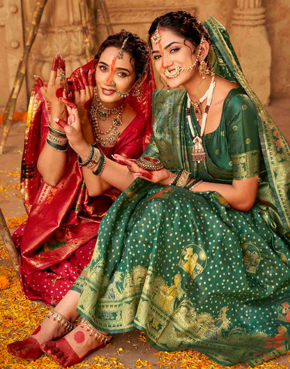 Dark Green Silk Woven Banarasi Saree