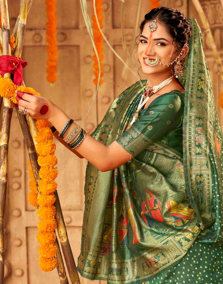Dark Green Silk Woven Banarasi Saree