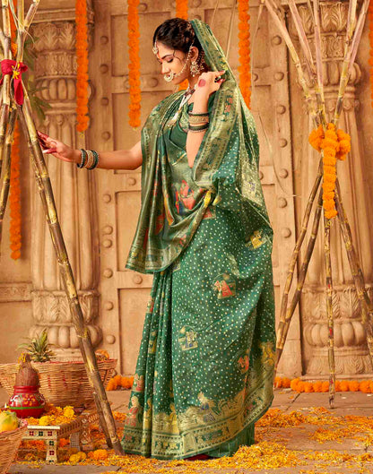 Dark Green Silk Woven Banarasi Saree