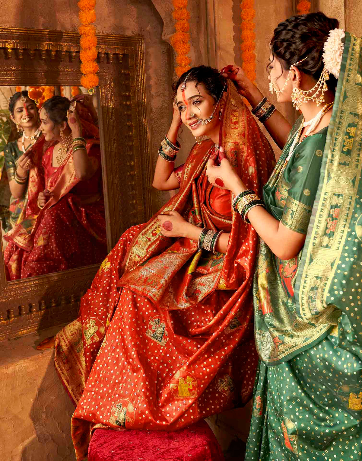 Chhath Red Silk Woven Banarasi Saree
