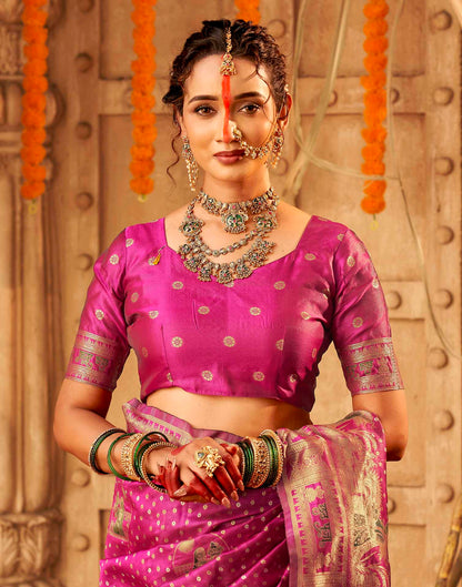 Rani Pink Silk Woven Banarasi Saree