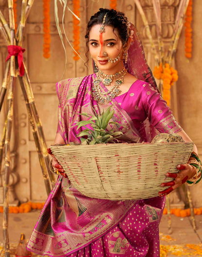 Rani Pink Silk Woven Banarasi Saree