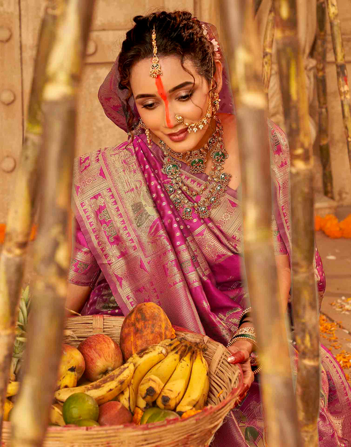 Rani Pink Silk Woven Banarasi Saree