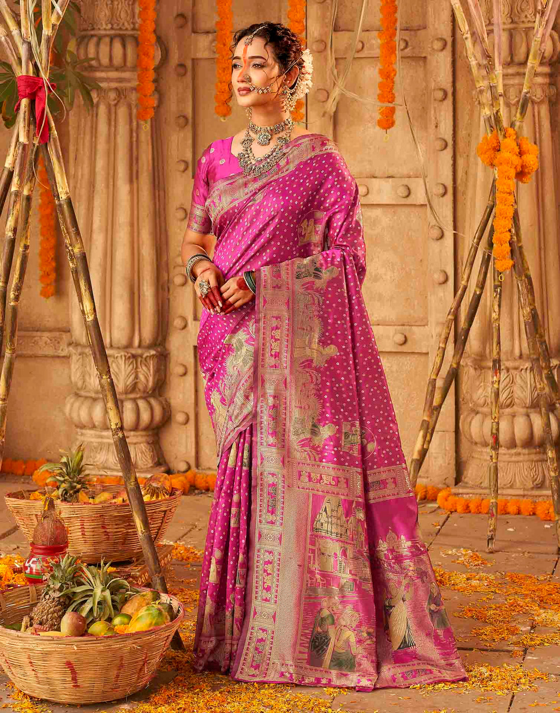 Rani Pink Silk Woven Banarasi Saree