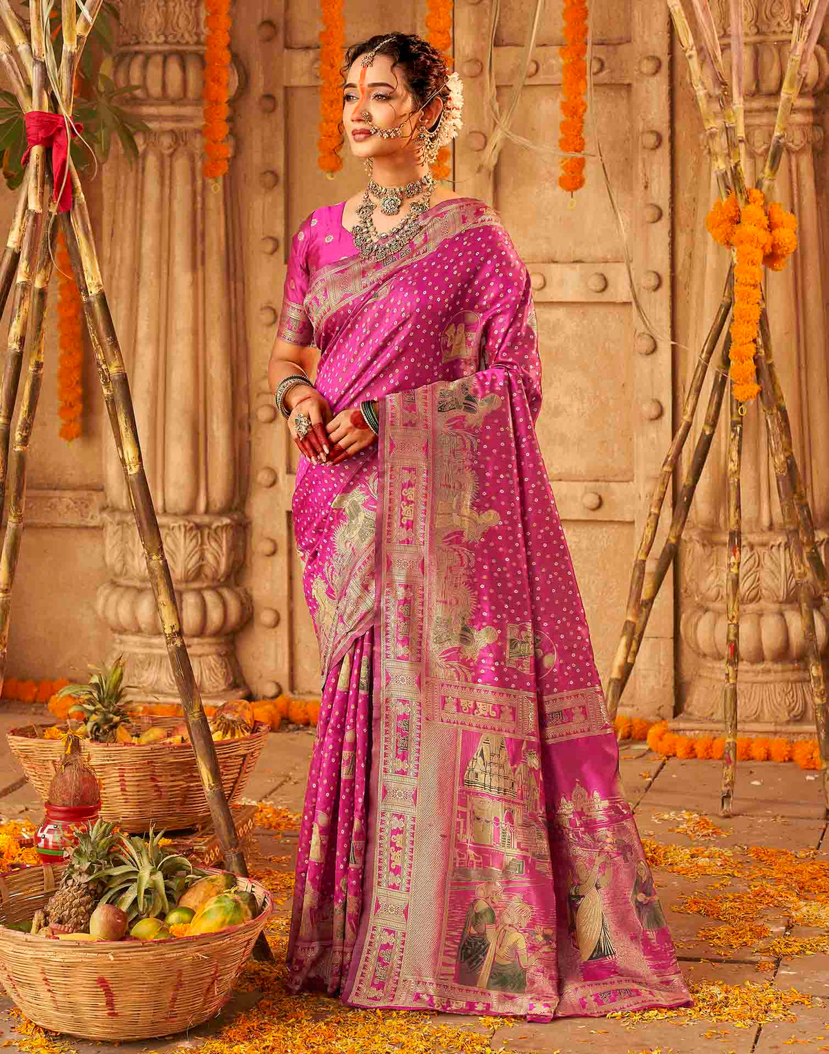 Rani Pink Silk Woven Banarasi Saree