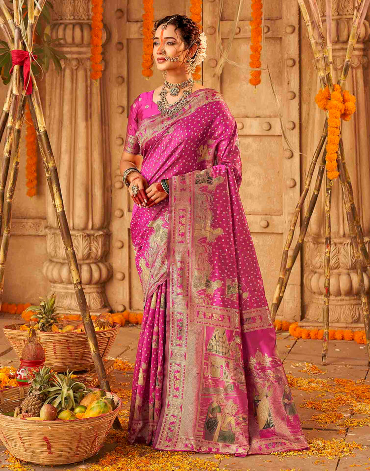 Rani Pink Silk Woven Banarasi Saree