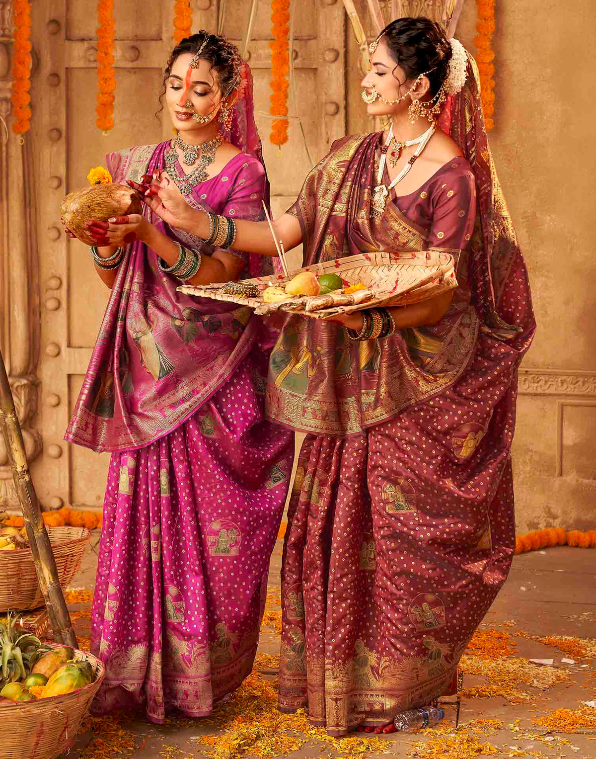 Chhath Maroon Silk Woven Banarasi Saree