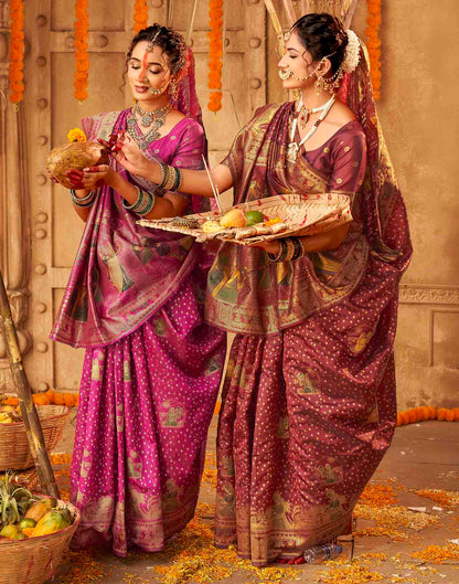 Chhath Maroon Silk Woven Banarasi Saree