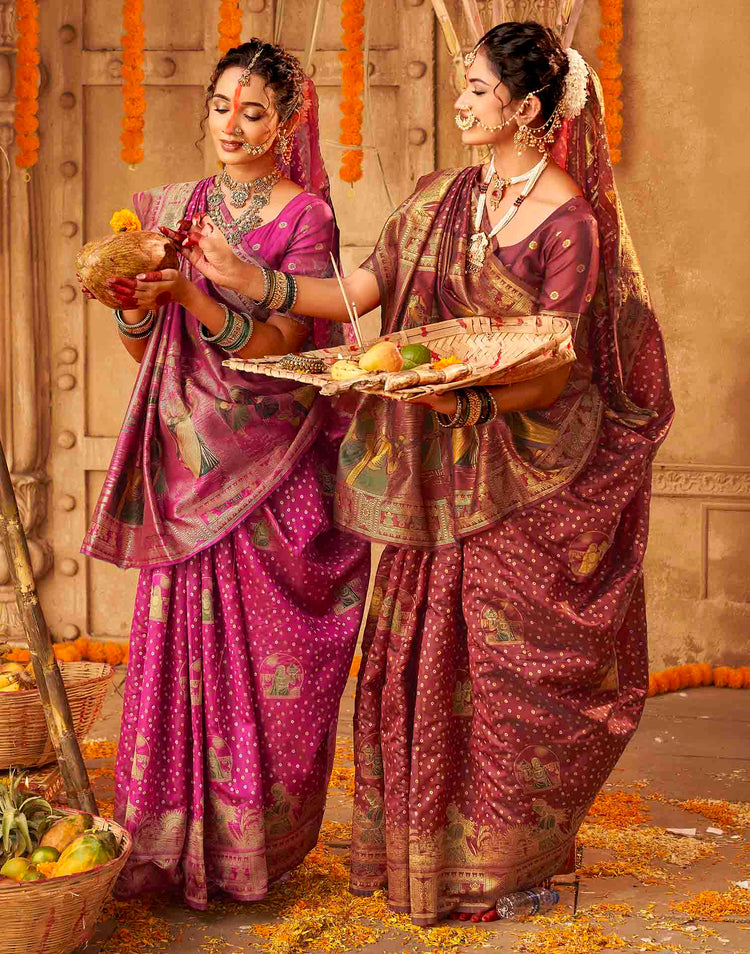Chhath Maroon Silk Woven Banarasi Saree
