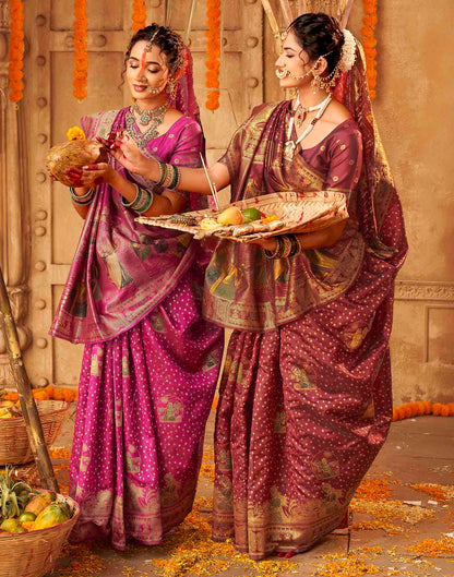 Chhath Maroon Silk Woven Banarasi Saree
