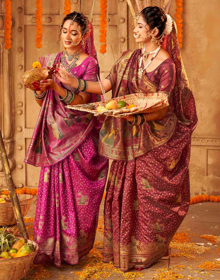 Chhath Maroon Silk Woven Banarasi Saree